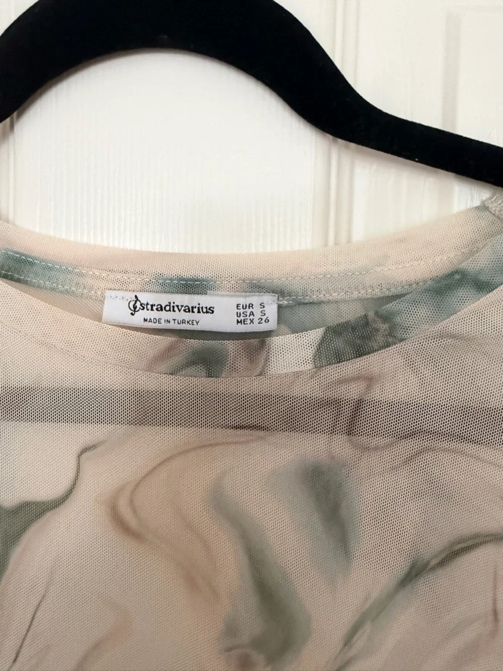 Stradivarius Sheer Marble Print Short Sleeve Top - Cream & Green - Picture 3 of 6